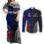 Personalised New Zealand Vs Samoa Rugby Couples Matching Off Shoulder Maxi Dress and Long Sleeve Button Shirts Go Champions LT7 Black Blue - Polynesian Pride