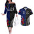 Personalised New Zealand Vs Samoa Rugby Couples Matching Off The Shoulder Long Sleeve Dress and Hawaiian Shirt Go Champions LT7 Black Blue - Polynesian Pride