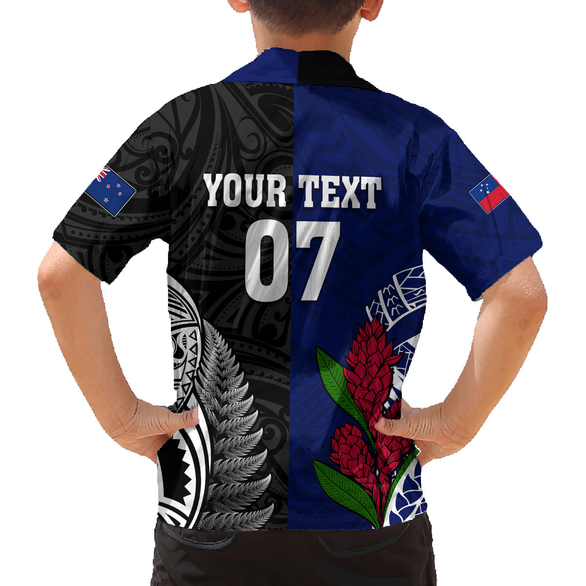 Personalised New Zealand Vs Samoa Rugby Family Matching Off Shoulder Long Sleeve Dress and Hawaiian Shirt Go Champions LT7 - Polynesian Pride
