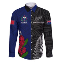 Personalised New Zealand Vs Samoa Rugby Family Matching Puletasi Dress and Hawaiian Shirt Go Champions LT7 Dad's Shirt - Long Sleeve Black Blue - Polynesian Pride