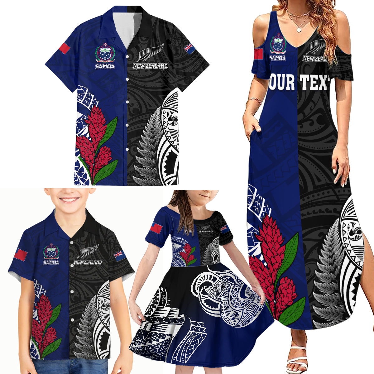 Personalised New Zealand Vs Samoa Rugby Family Matching Summer Maxi Dress and Hawaiian Shirt Go Champions LT7 - Polynesian Pride