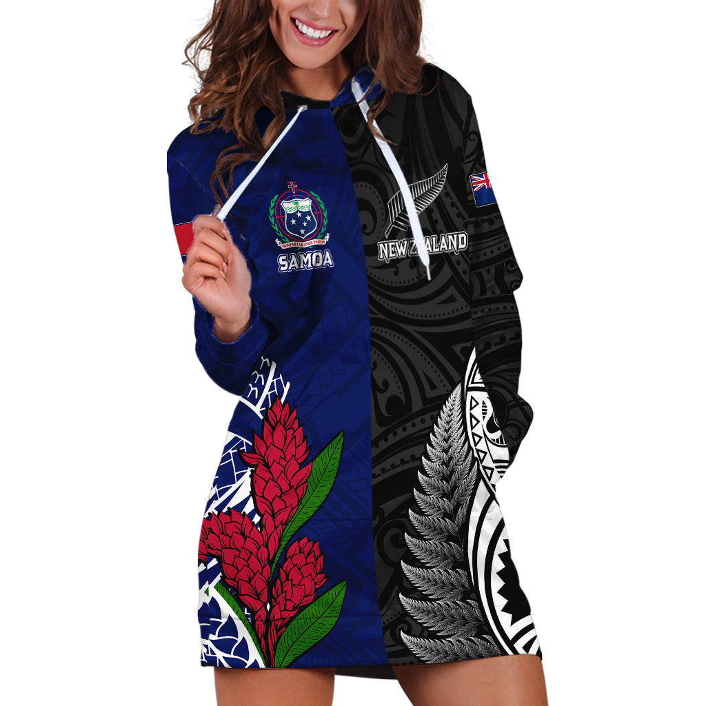 Personalised New Zealand Vs Samoa Rugby Hoodie Dress Go Champions LT7 Black Blue - Polynesian Pride