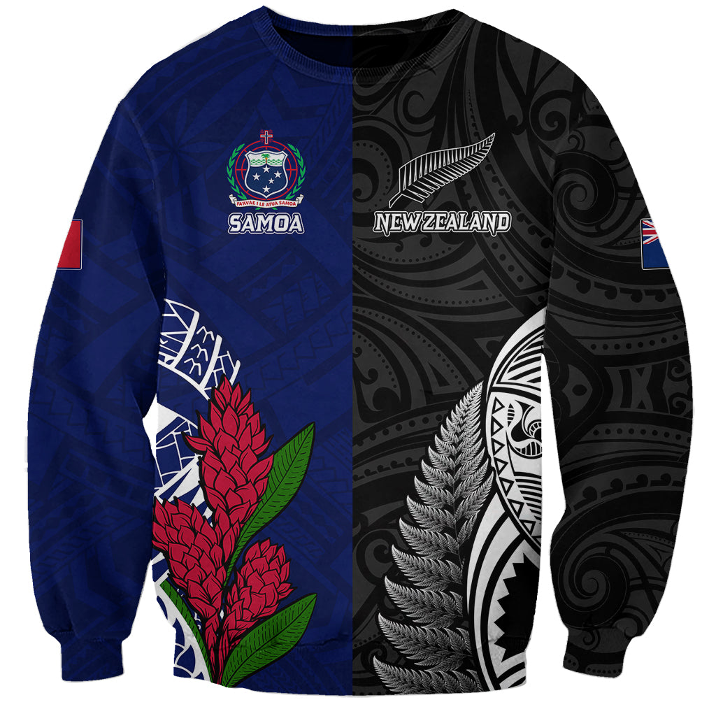 Personalised New Zealand Vs Samoa Rugby Sweatshirt Go Champions LT7 Unisex Black Blue - Polynesian Pride