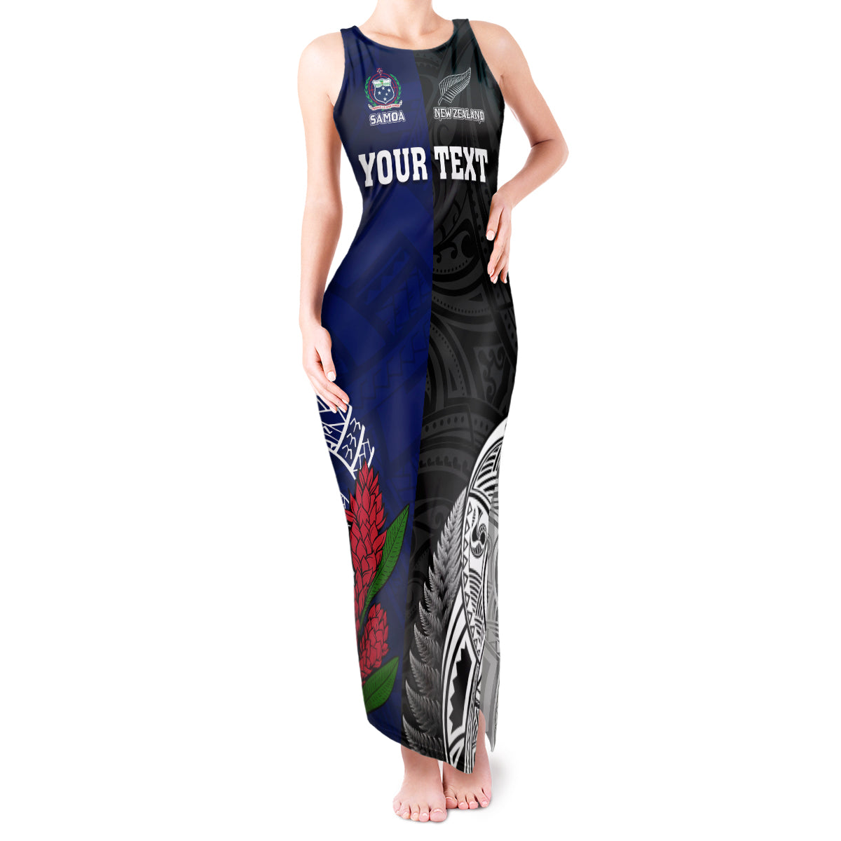 Personalised New Zealand Vs Samoa Rugby Tank Maxi Dress Go Champions LT7 Women Black Blue - Polynesian Pride