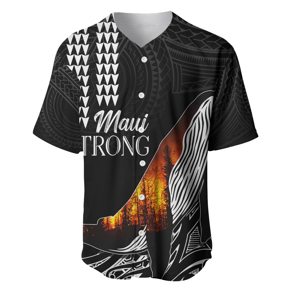 Hawaii Humpback Whale Baseball Jersey Be Strong - Pray For Maui LT7 Black - Polynesian Pride