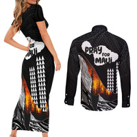 Hawaii Humpback Whale Couples Matching Short Sleeve Bodycon Dress and Long Sleeve Button Shirts Be Strong - Pray For Maui LT7 - Polynesian Pride