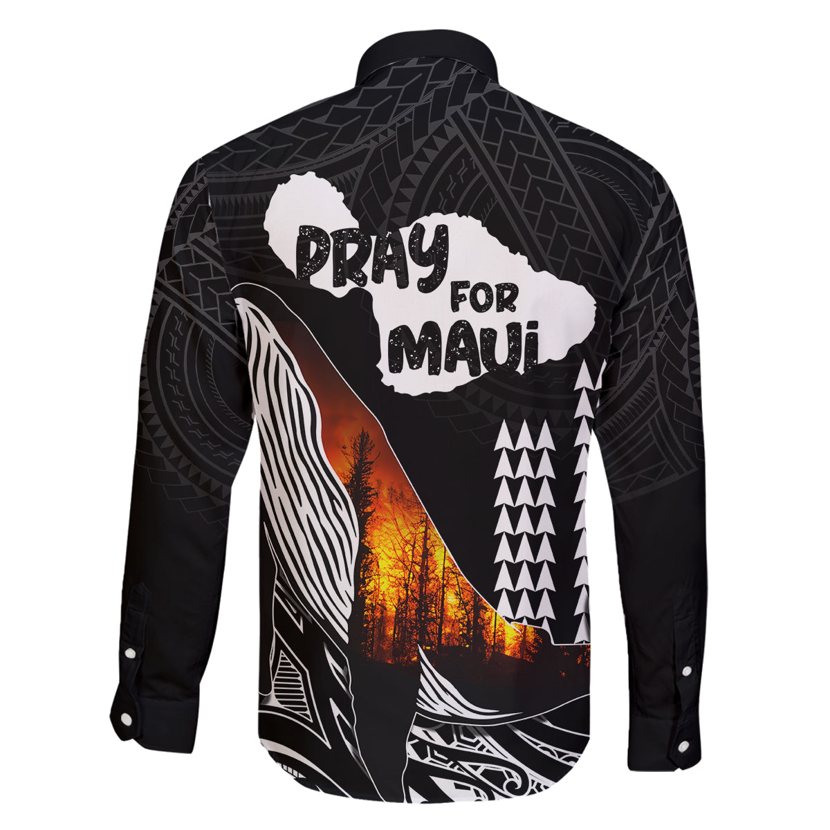 Hawaii Humpback Whale Family Matching Off Shoulder Long Sleeve Dress and Hawaiian Shirt Be Strong - Pray For Maui LT7 - Polynesian Pride