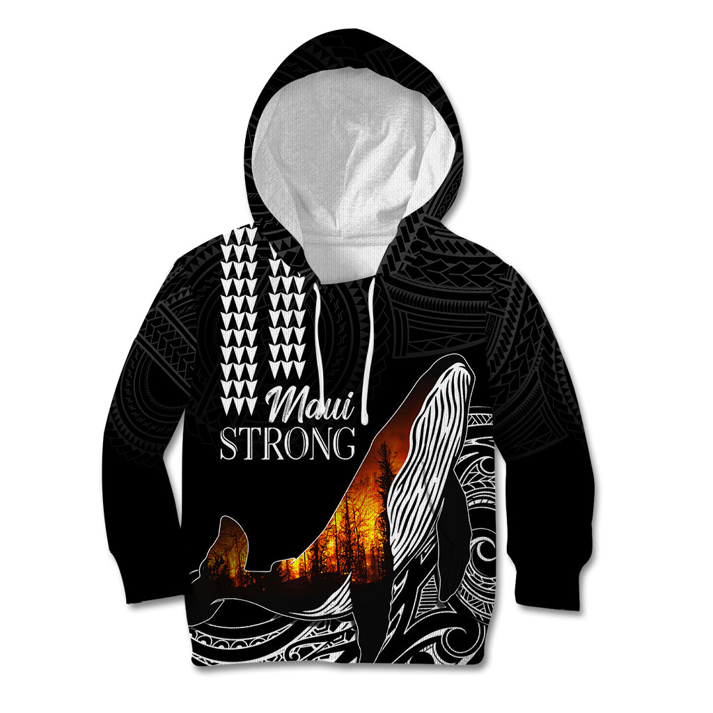 Hawaii Humpback Whale Kid Hoodie Be Strong - Pray For Maui LT7 Black - Polynesian Pride