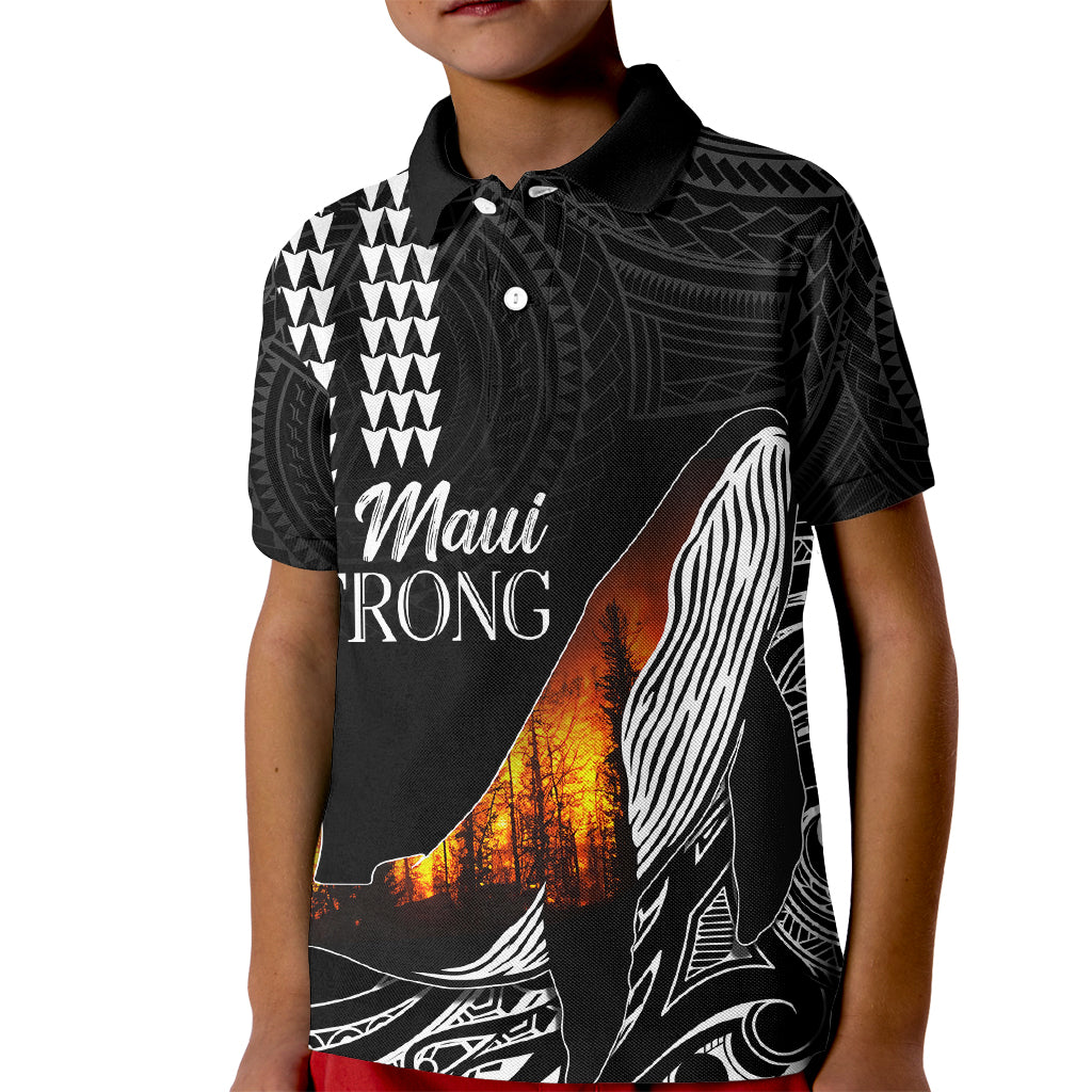 Hawaii Humpback Whale Kid Polo Shirt Be Strong - Pray For Maui LT7 Kid Black - Polynesian Pride