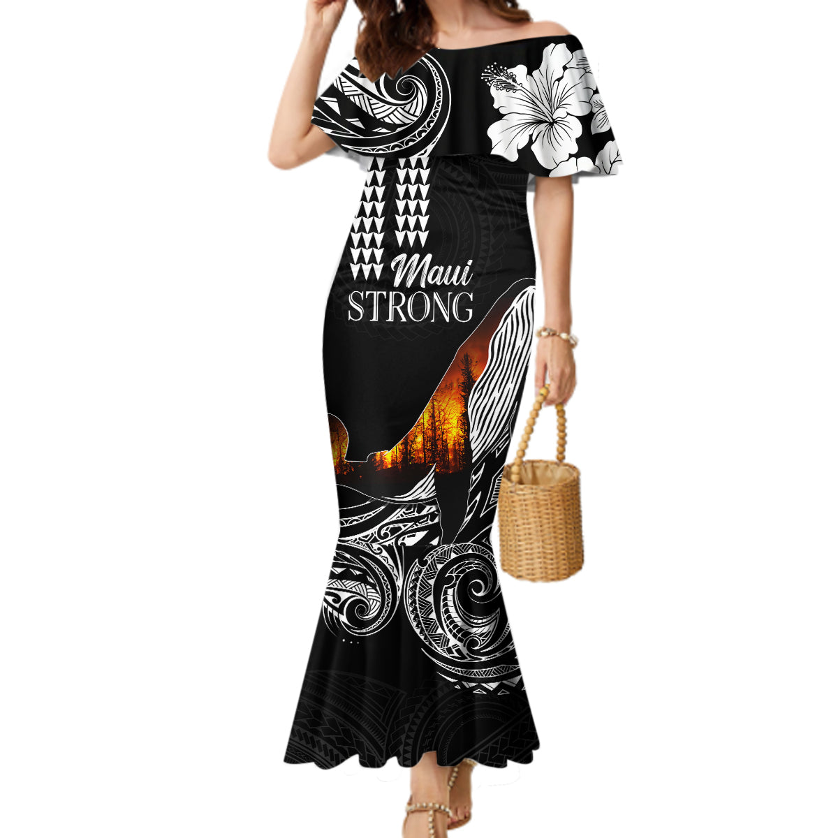 Hawaii Humpback Whale Mermaid Dress Be Strong - Pray For Maui LT7 Women Black - Polynesian Pride