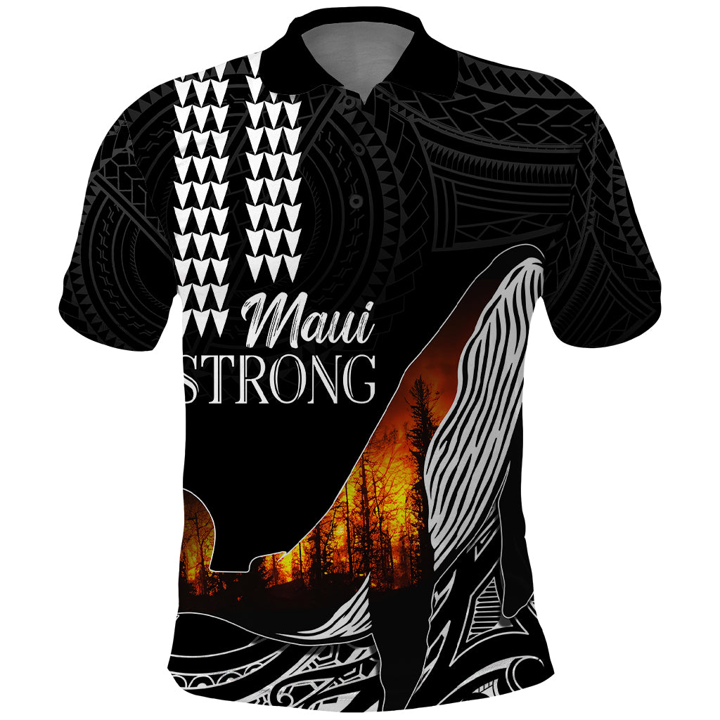 Hawaii Humpback Whale Polo Shirt Be Strong - Pray For Maui LT7 Black - Polynesian Pride