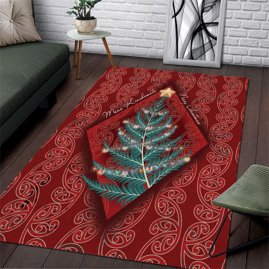 Aotearoa Maori Mangopare Meri Kirihimete Area Rug Christmas Fern LT7 Red - Polynesian Pride