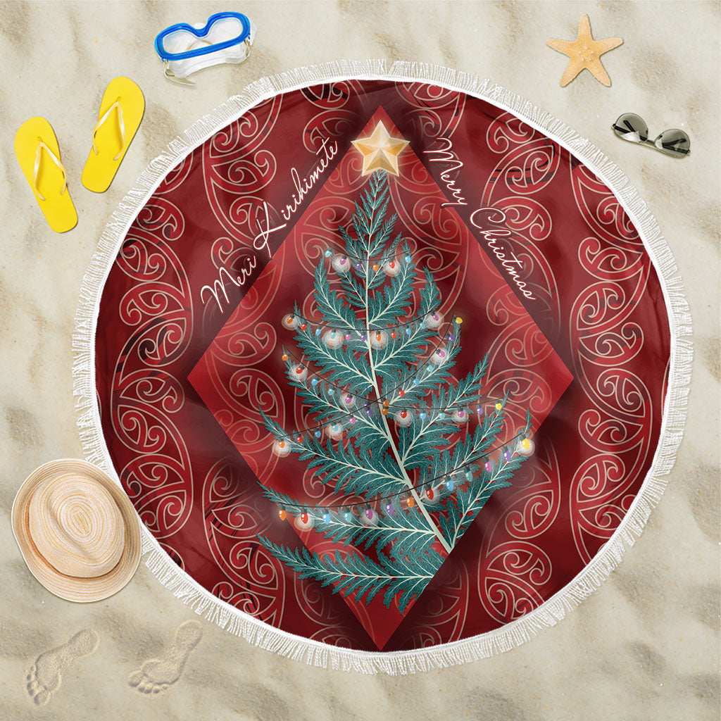 Aotearoa Maori Mangopare Meri Kirihimete Beach Blanket Christmas Fern LT7 One Size 150cm Red - Polynesian Pride