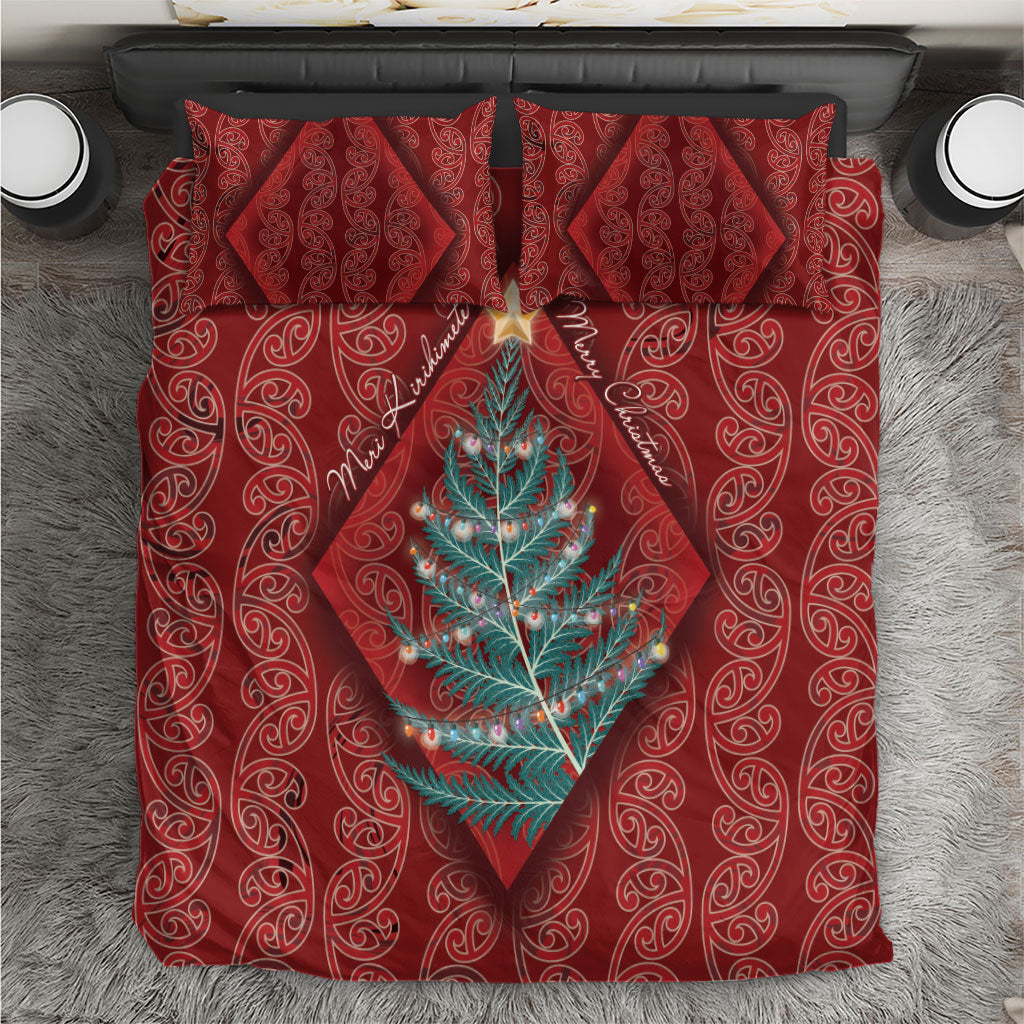 Aotearoa Maori Mangopare Meri Kirihimete Bedding Set Christmas Fern LT7 Red - Polynesian Pride