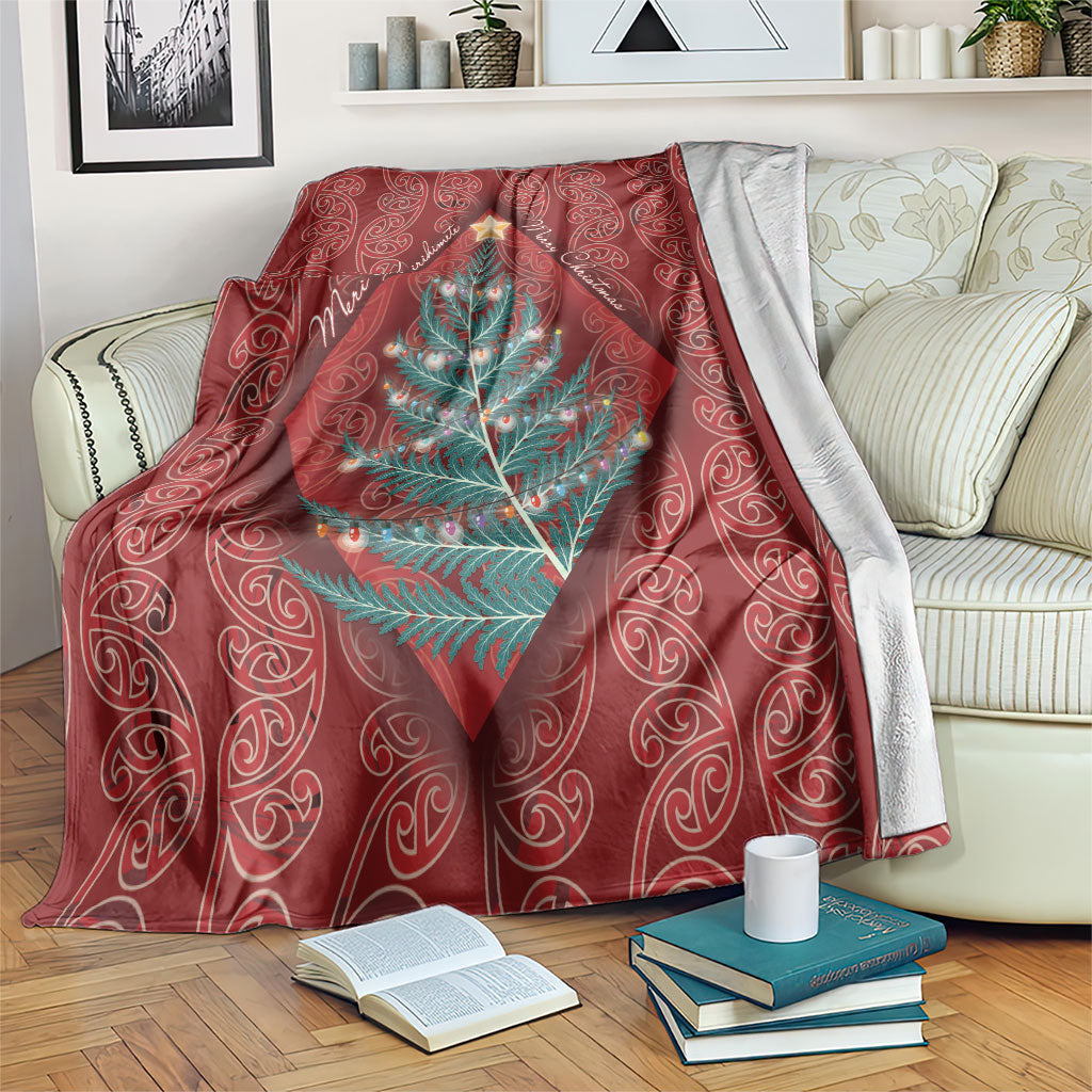 Aotearoa Maori Mangopare Meri Kirihimete Blanket Christmas Fern LT7 Red - Polynesian Pride