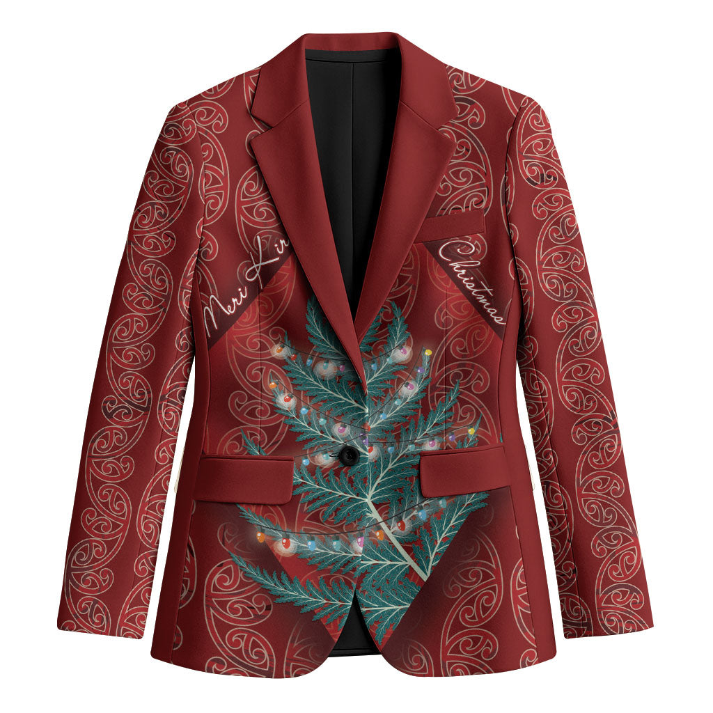 Aotearoa Maori Mangopare Meri Kirihimete Blazer Christmas Fern LT7 Unisex Red - Polynesian Pride