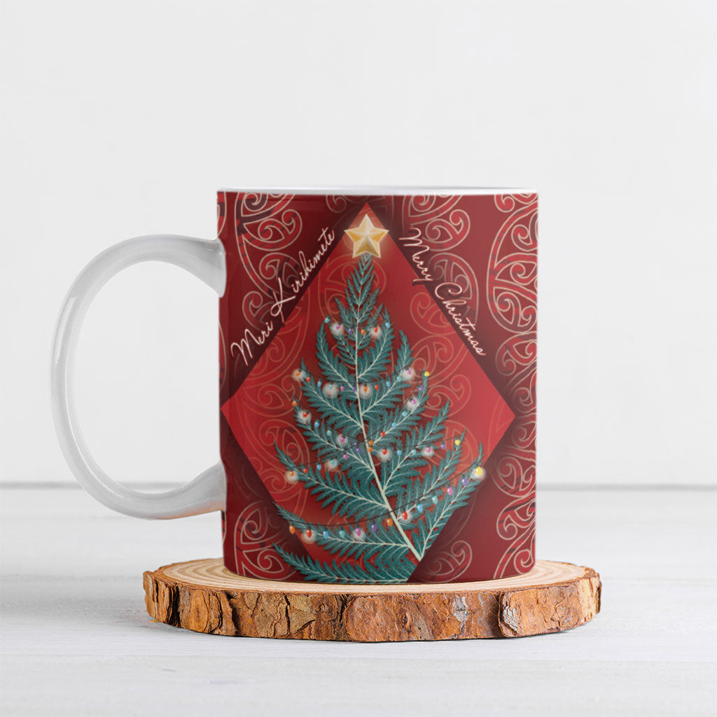 Aotearoa Maori Mangopare Meri Kirihimete Ceramic Mug Christmas Fern LT7 Red - Polynesian Pride