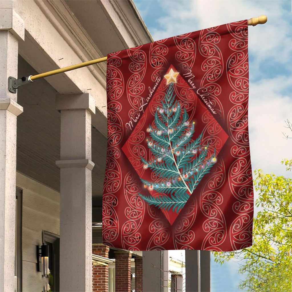 Aotearoa Maori Mangopare Meri Kirihimete Garden Flag Christmas Fern LT7 House Flag Red - Polynesian Pride