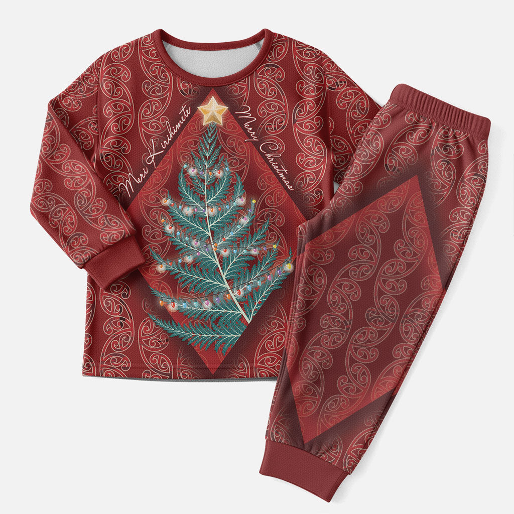 Aotearoa Maori Mangopare Meri Kirihimete Christmas Pajama Set Christmas Fern LT7 Men Red - Polynesian Pride