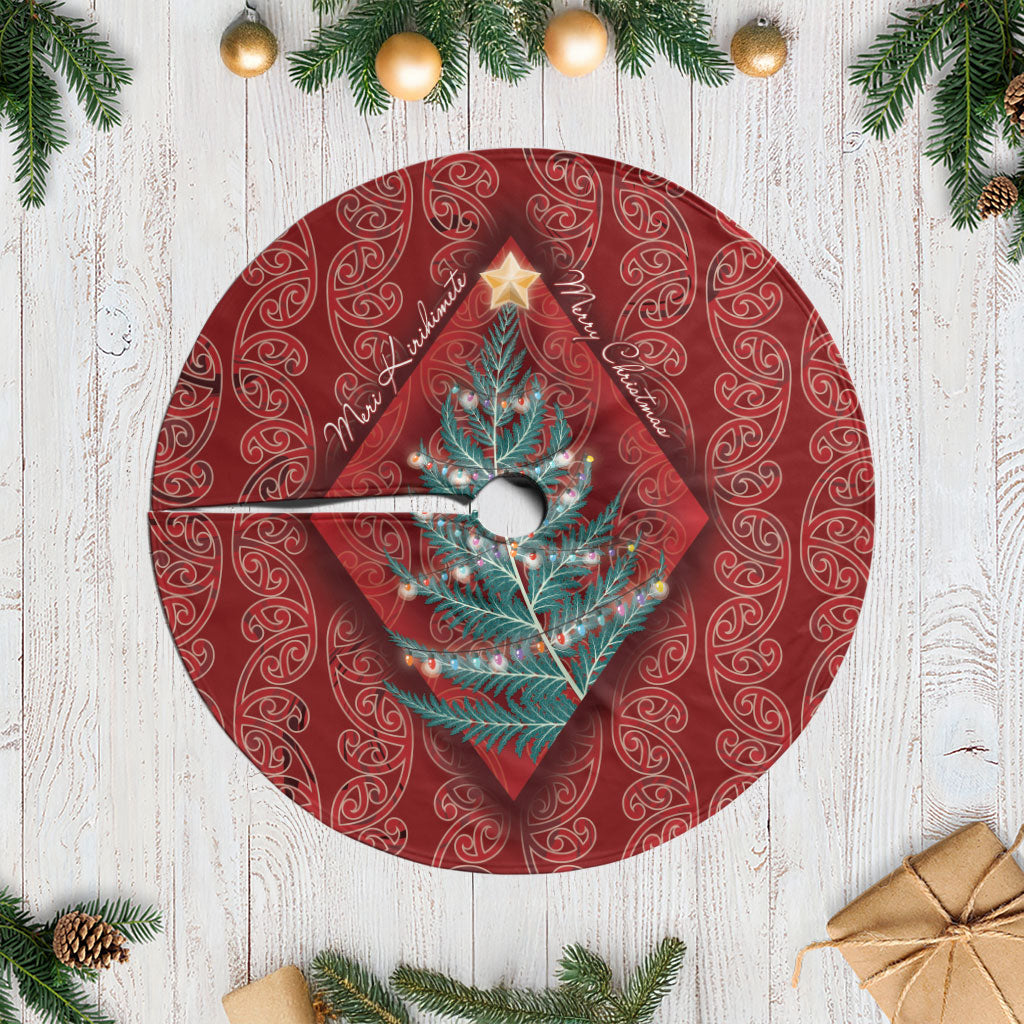Aotearoa Maori Mangopare Meri Kirihimete Tree Skirt Christmas Fern LT7 Casual Red - Polynesian Pride
