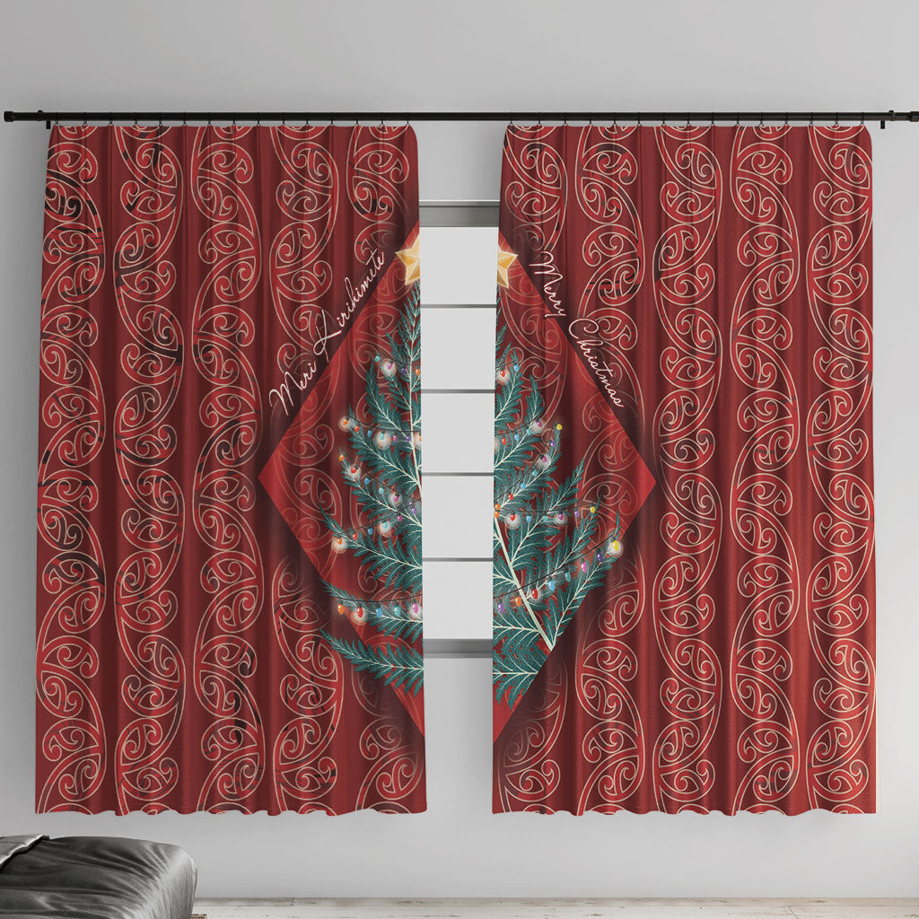 Aotearoa Maori Mangopare Meri Kirihimete Window Curtain Christmas Fern LT7 With Hooks Red - Polynesian Pride