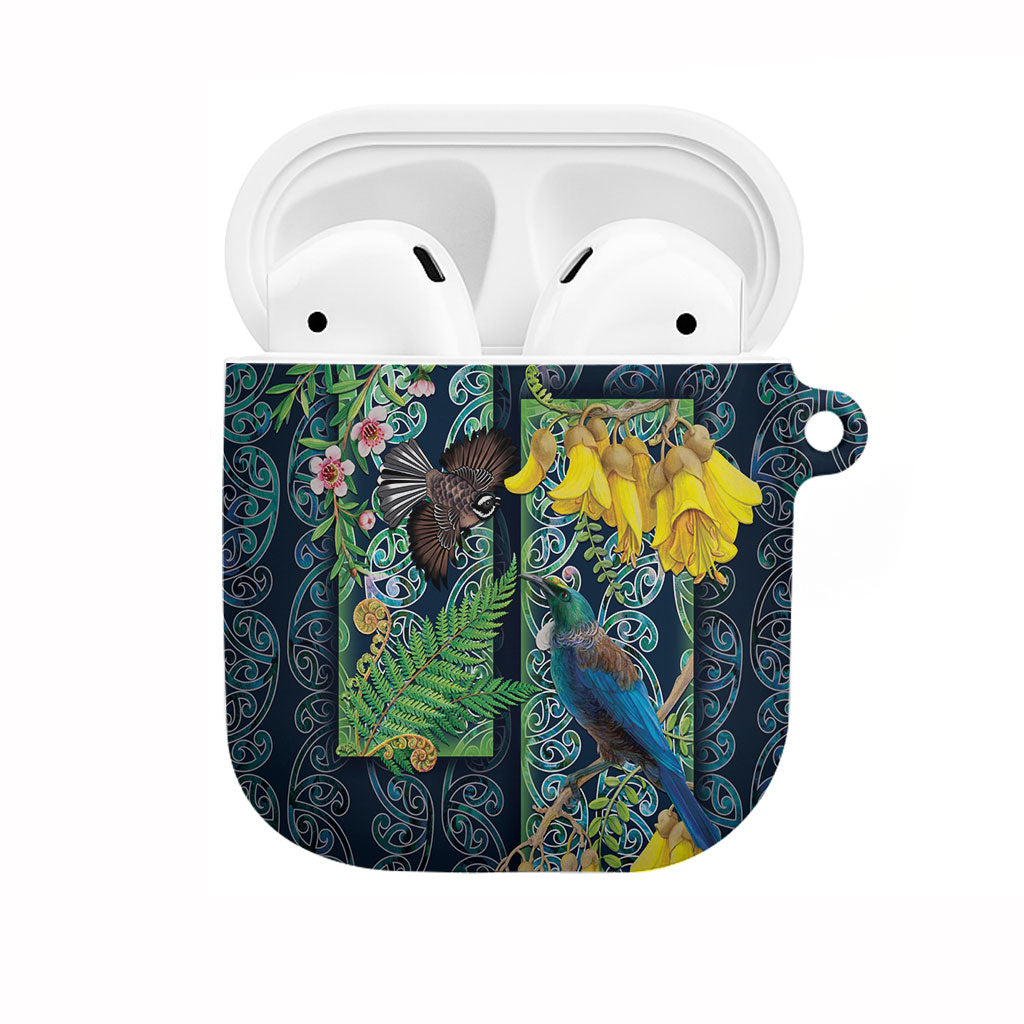 Aotearoa Maori Mangopare Christmas AirPods Case Pikawakawa and Tui LT7 Dark Blue - Polynesian Pride