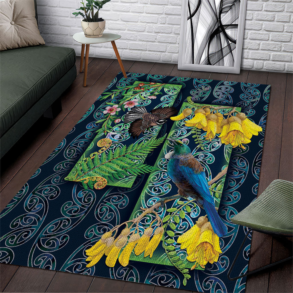 Aotearoa Maori Mangopare Christmas Area Rug Pikawakawa and Tui LT7 Dark Blue - Polynesian Pride