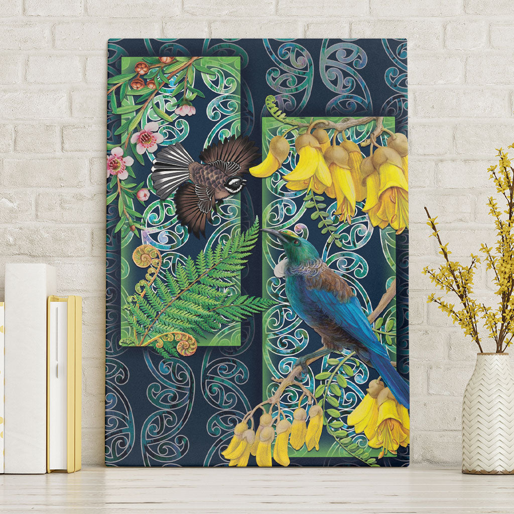 Aotearoa Maori Mangopare Christmas Canvas Wall Art Pikawakawa and Tui LT7 Without Frame Dark Blue - Polynesian Pride