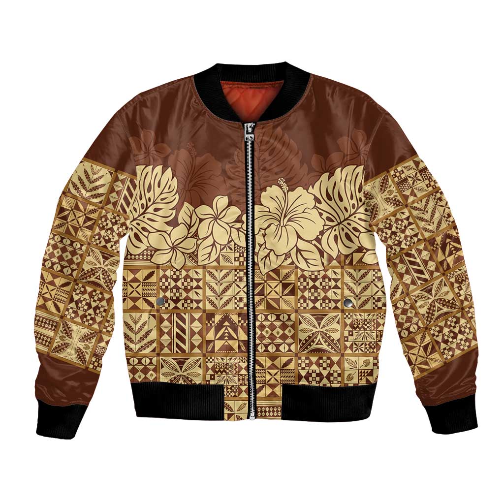 Niue Hiapo Motif Bomber Jacket Tapa Classic LT7 Unisex Beige - Polynesian Pride