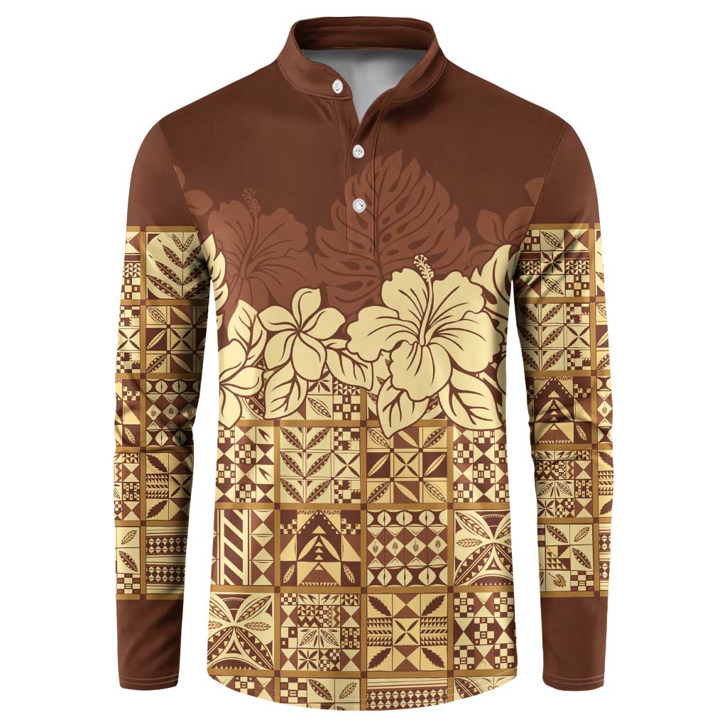 Niue Hiapo Motif Button Sweatshirt Tapa Classic LT7 Beige - Polynesian Pride