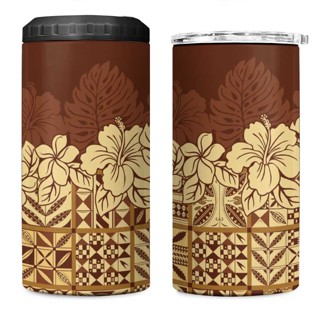 Niue Hiapo Motif 4 in 1 Can Cooler Tumbler Tapa Classic LT7 One Size: 16 oz Beige - Polynesian Pride