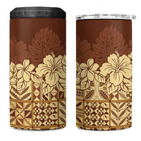 Niue Hiapo Motif 4 in 1 Can Cooler Tumbler Tapa Classic LT7 One Size: 16 oz Beige - Polynesian Pride