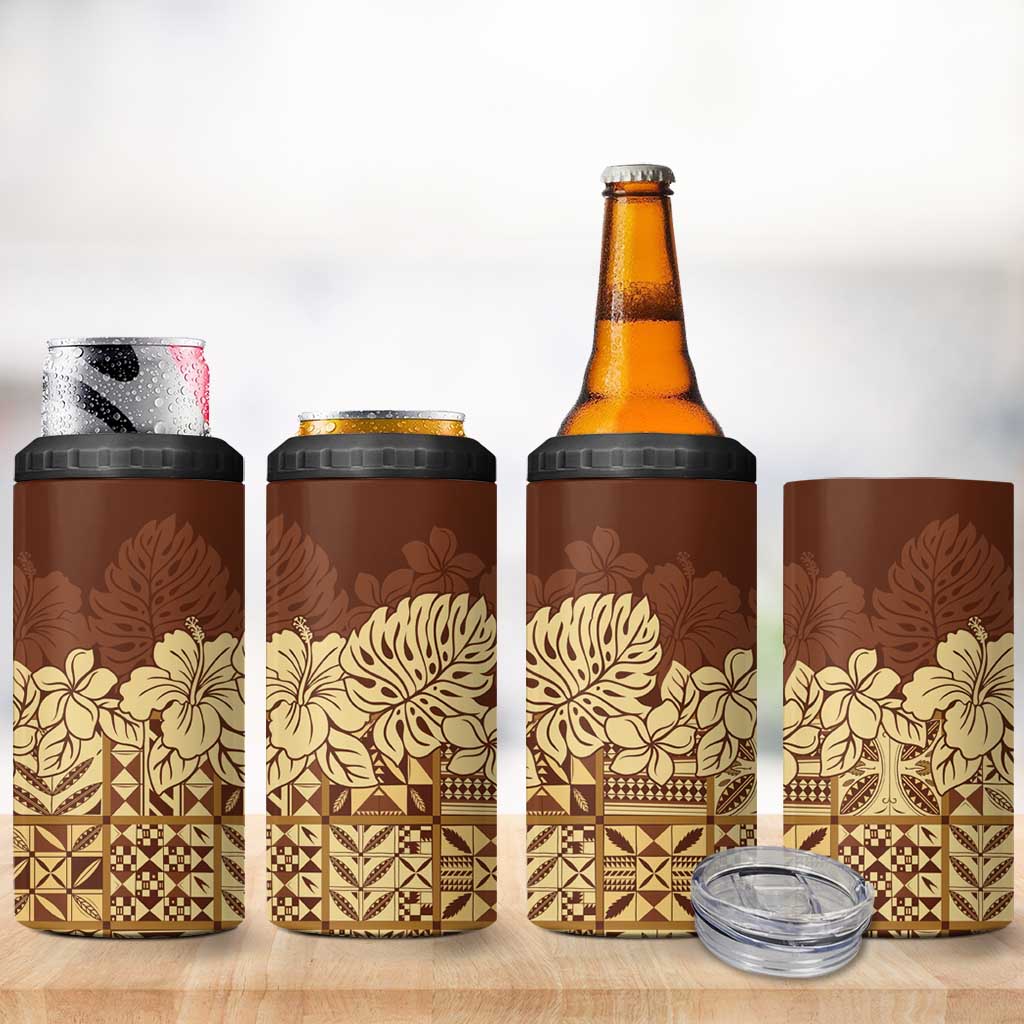 Niue Hiapo Motif 4 in 1 Can Cooler Tumbler Tapa Classic LT7 - Polynesian Pride