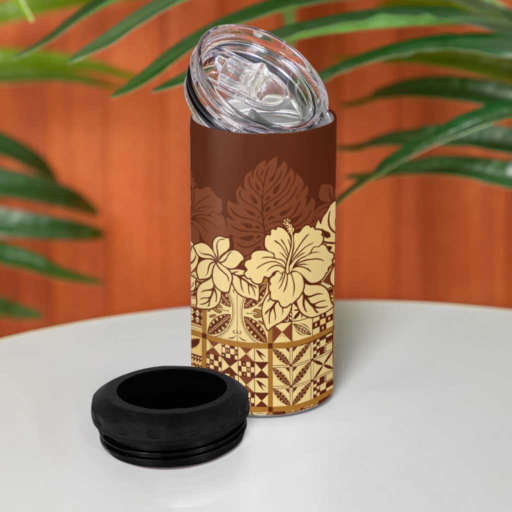 Niue Hiapo Motif 4 in 1 Can Cooler Tumbler Tapa Classic LT7 - Polynesian Pride