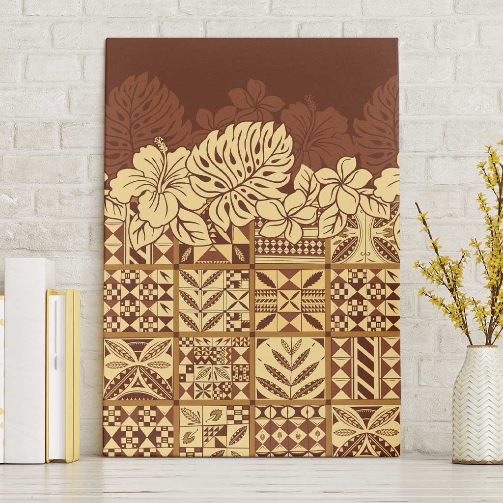 Niue Hiapo Motif Canvas Wall Art Tapa Classic LT7 Without Frame Beige - Polynesian Pride