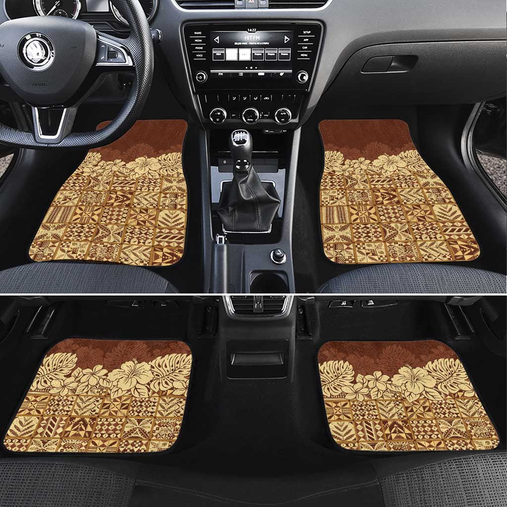 Niue Hiapo Motif Car Mats Tapa Classic LT7 Set 4pcs Beige - Polynesian Pride