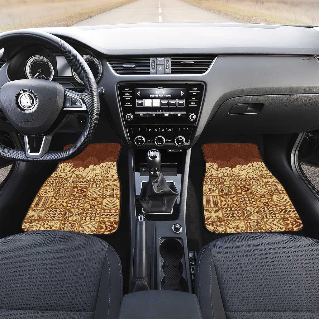 Niue Hiapo Motif Car Mats Tapa Classic LT7 Set 2pcs - Front Beige - Polynesian Pride
