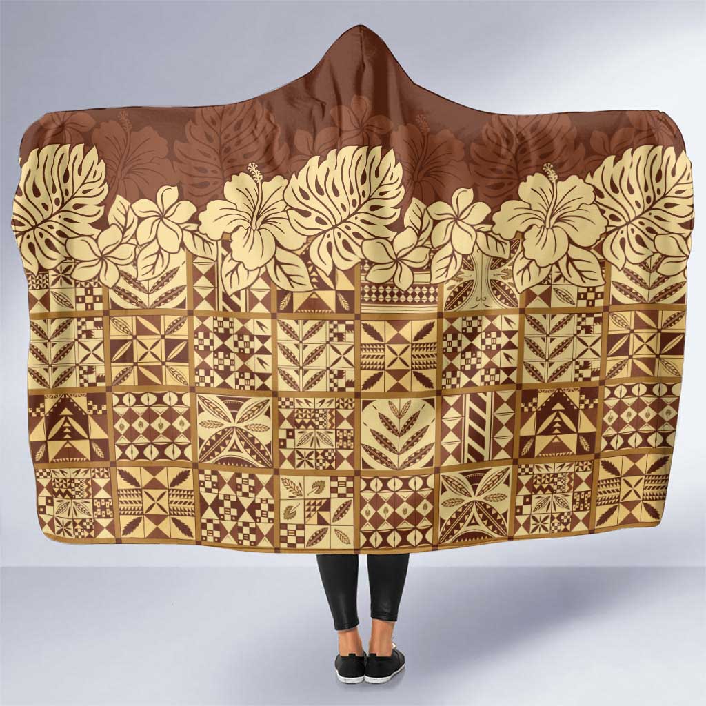 Niue Hiapo Motif Hooded Blanket Tapa Classic LT7 One Size Beige - Polynesian Pride
