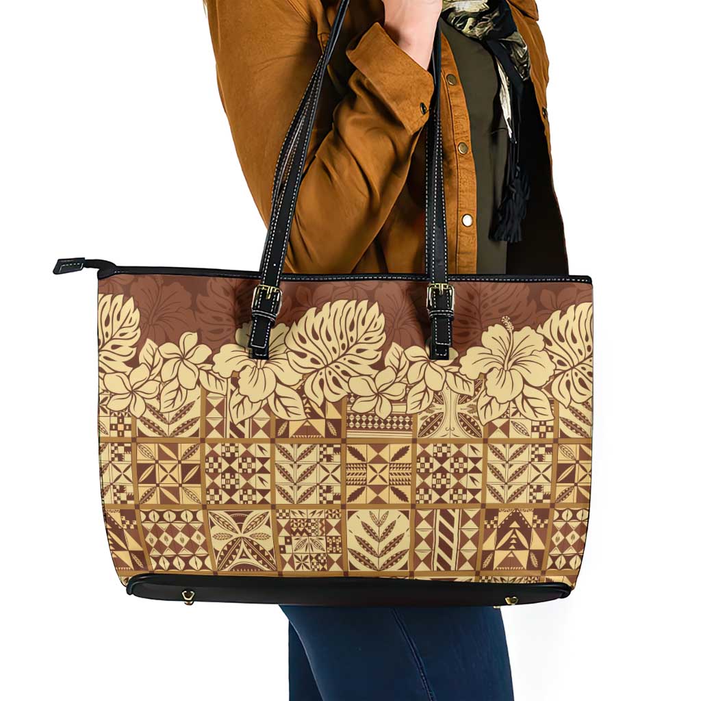 Niue Hiapo Motif Leather Tote Bag Tapa Classic LT7 - Polynesian Pride
