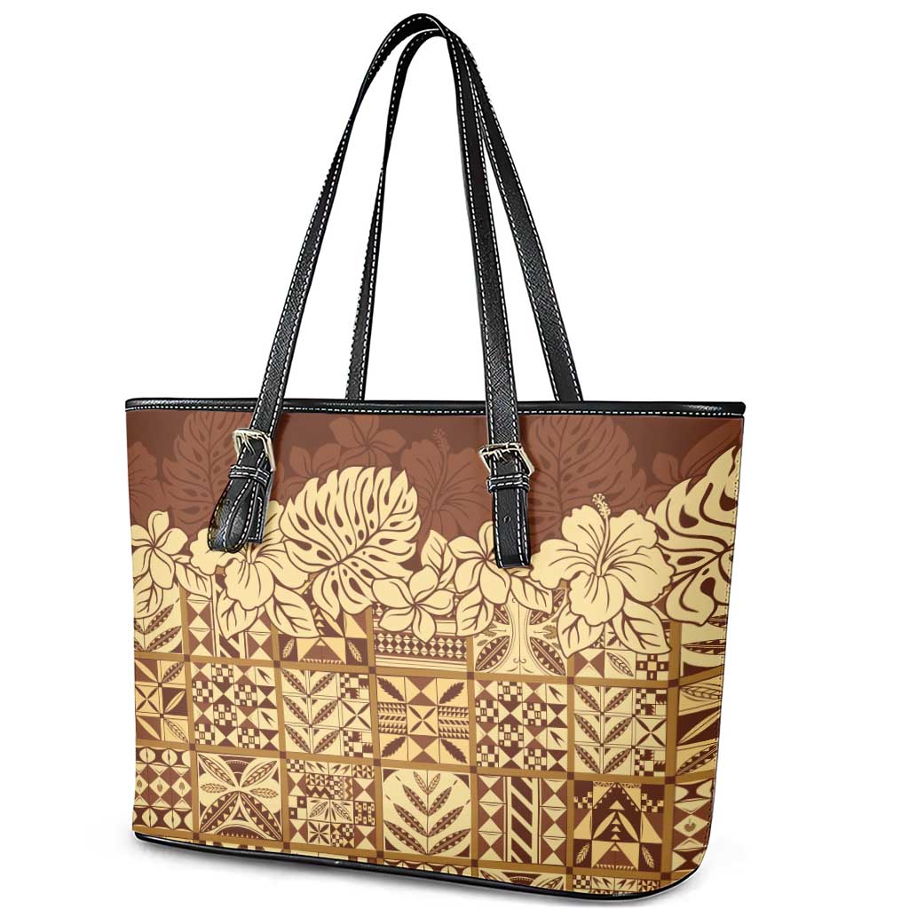 Niue Hiapo Motif Leather Tote Bag Tapa Classic LT7 - Polynesian Pride