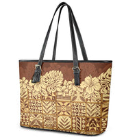 Niue Hiapo Motif Leather Tote Bag Tapa Classic LT7 - Polynesian Pride