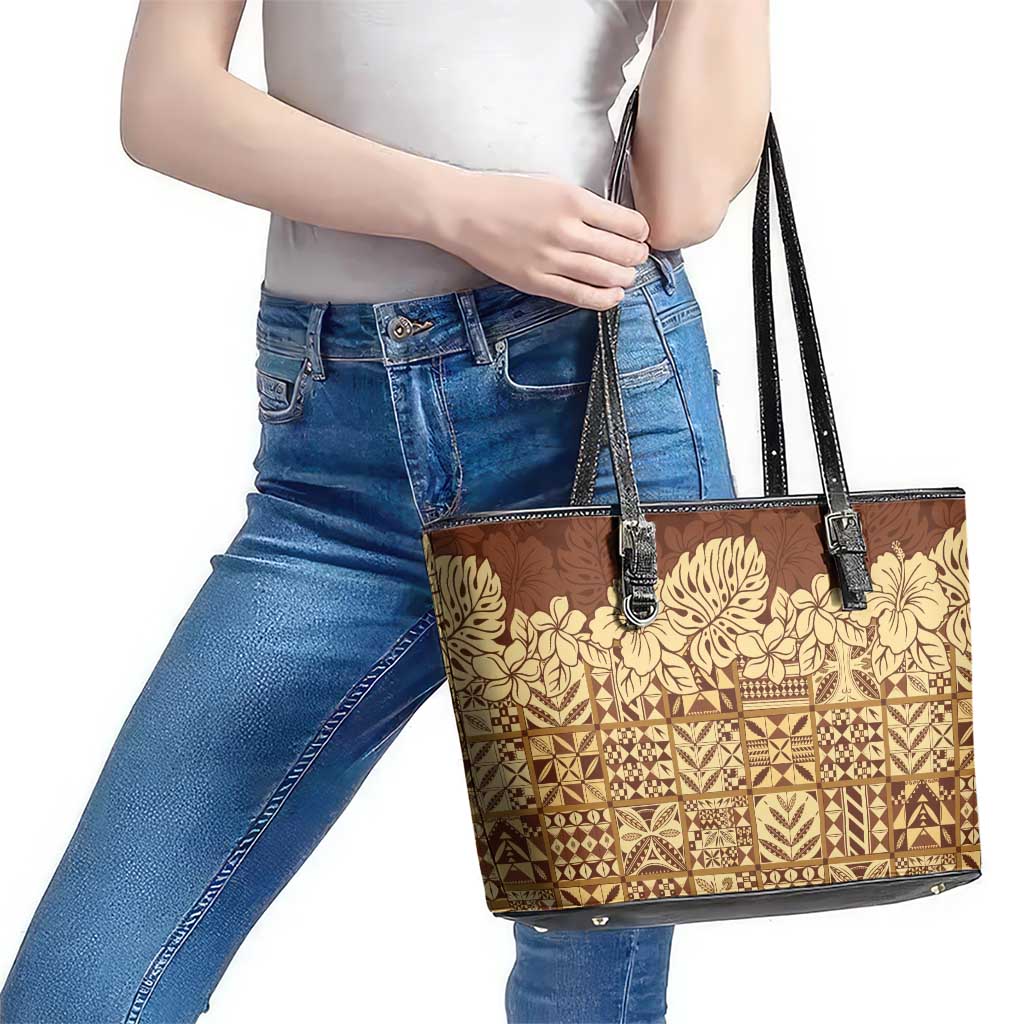 Niue Hiapo Motif Leather Tote Bag Tapa Classic LT7 - Polynesian Pride