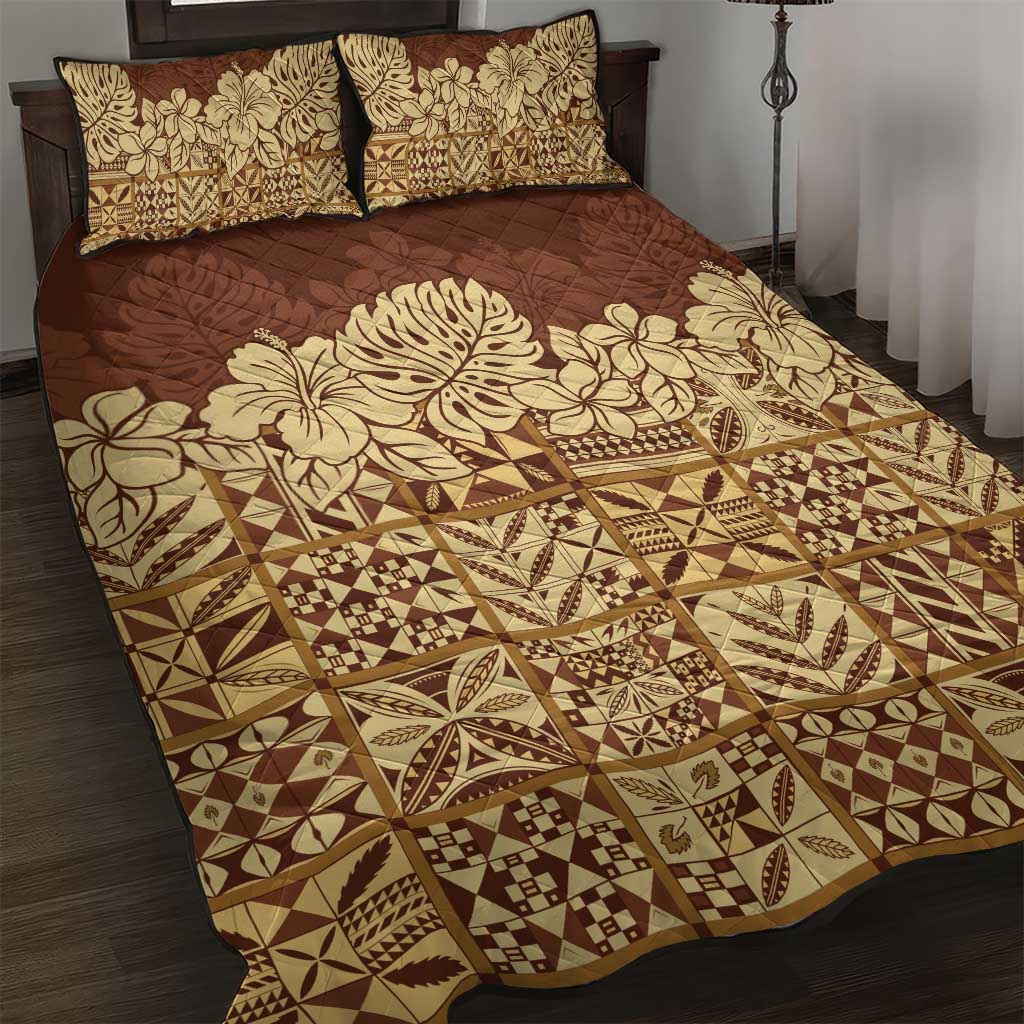 Niue Hiapo Motif Quilt Bed Set Tapa Classic LT7 Beige - Polynesian Pride