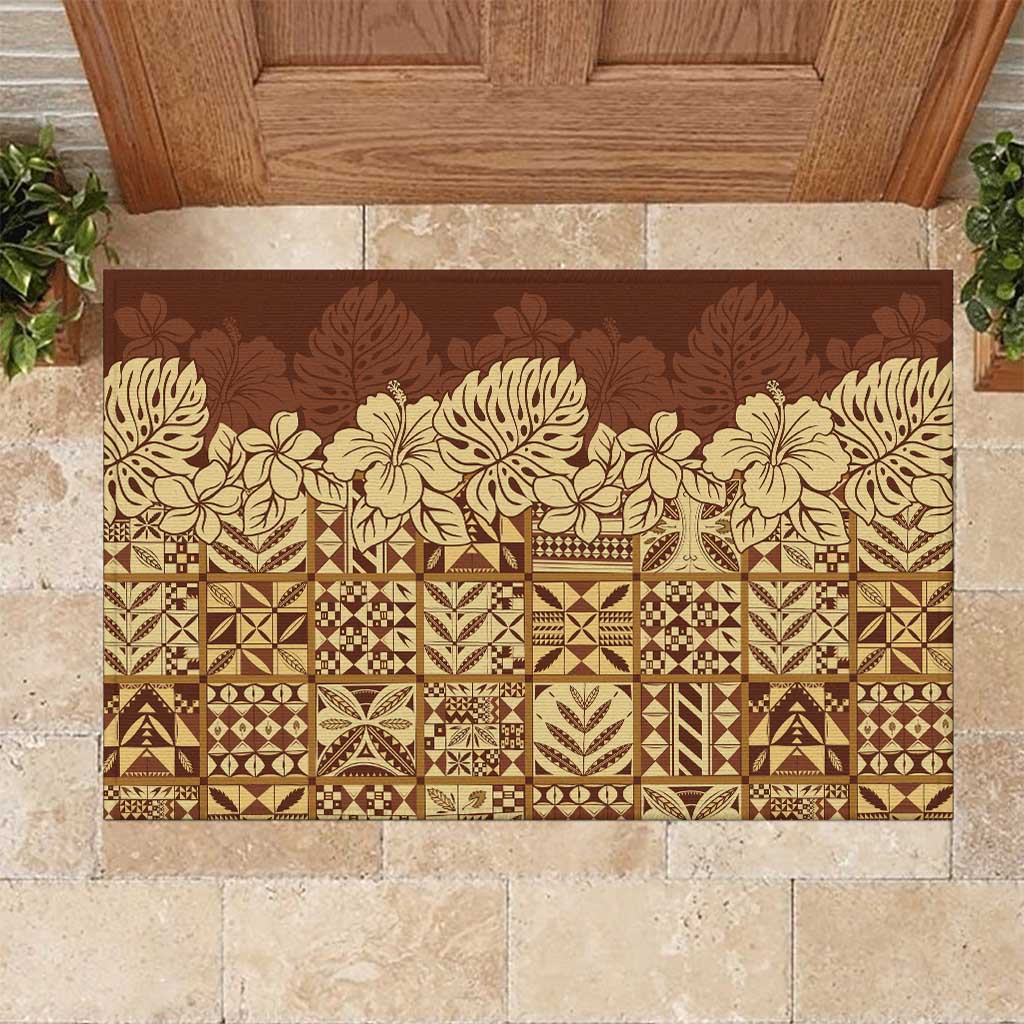 Niue Hiapo Motif Rubber Doormat Tapa Classic LT7 Beige - Polynesian Pride