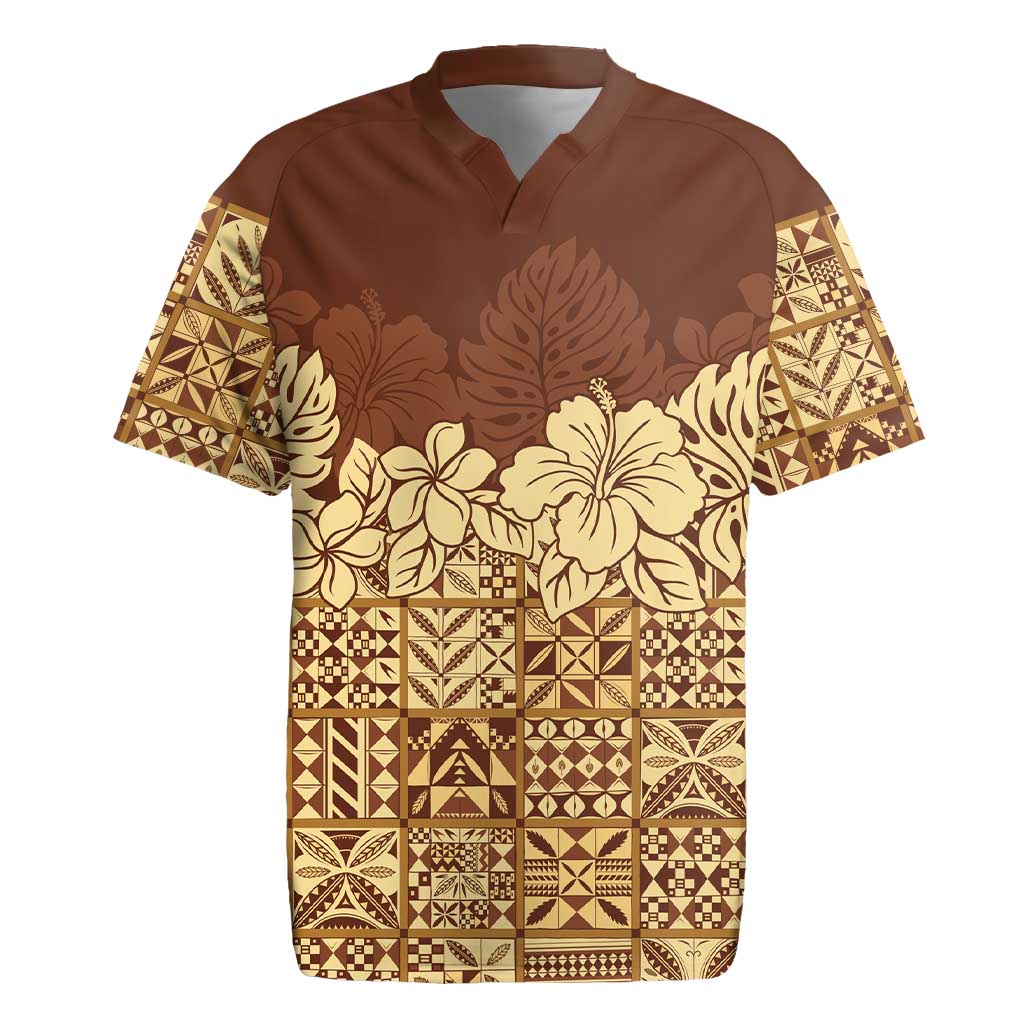 Niue Hiapo Motif Rugby Jersey Tapa Classic LT7 Beige - Polynesian Pride