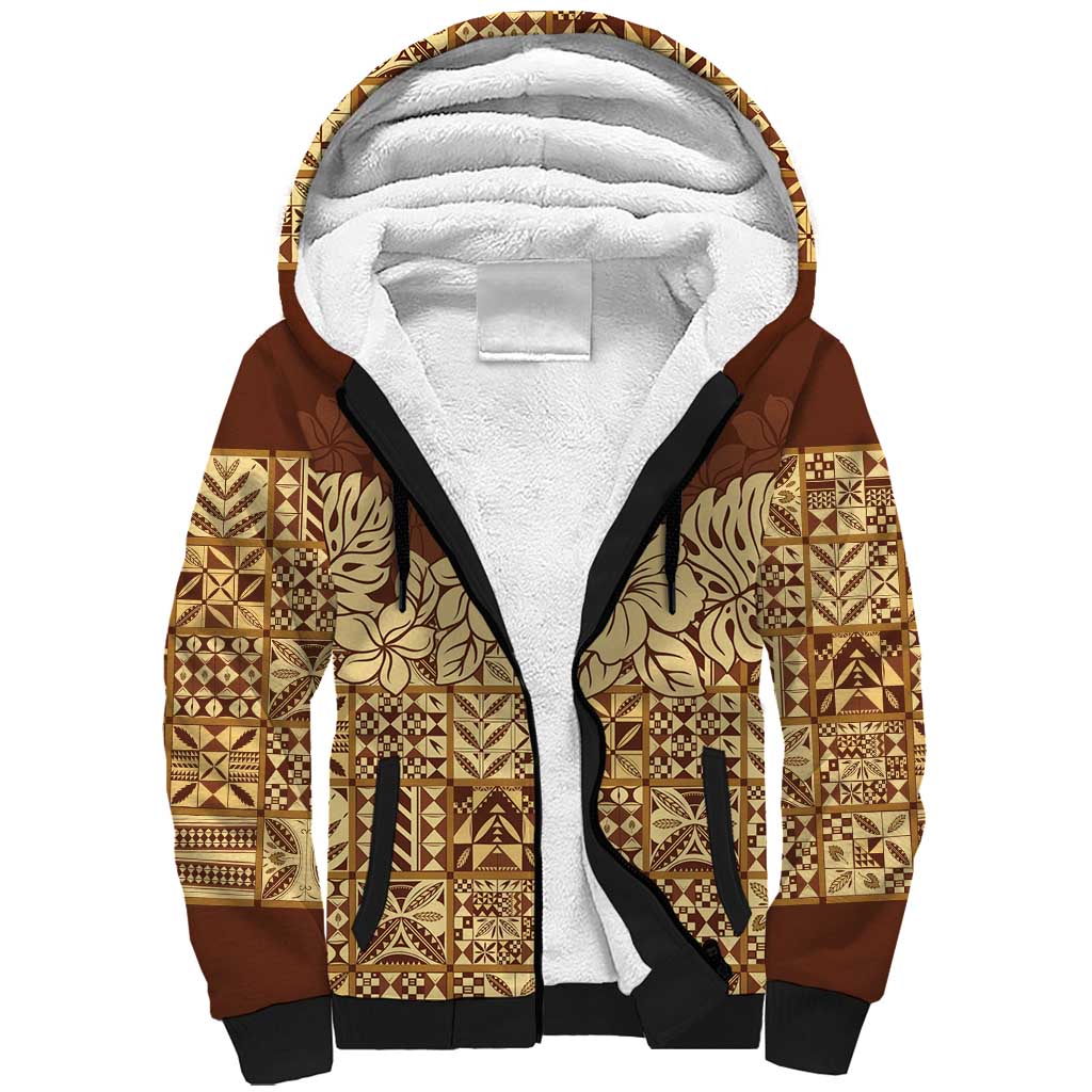 Niue Hiapo Motif Sherpa Hoodie Tapa Classic LT7 Unisex Beige - Polynesian Pride