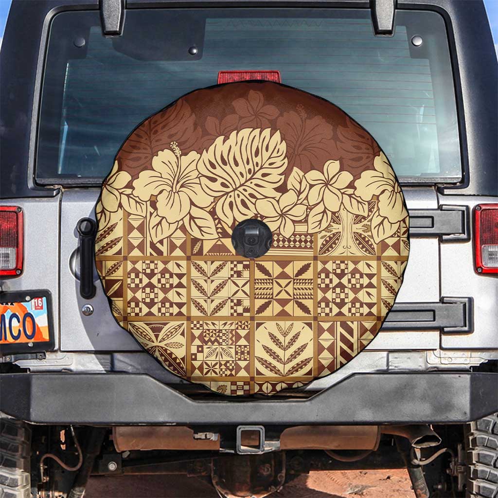 Niue Hiapo Motif Spare Tire Cover Tapa Classic LT7 Beige - Polynesian Pride
