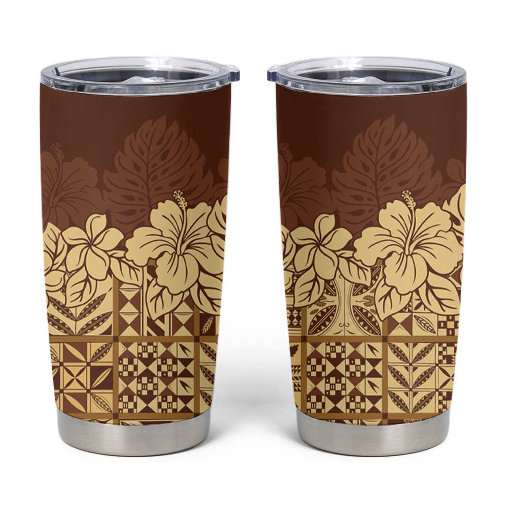Niue Hiapo Motif Tumbler Cup Tapa Classic LT7 Beige - Polynesian Pride