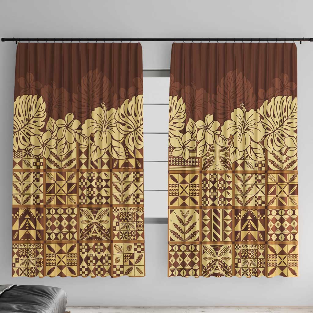 Niue Hiapo Motif Window Curtain Tapa Classic LT7 With Hooks Beige - Polynesian Pride