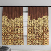 Niue Hiapo Motif Window Curtain Tapa Classic LT7 With Hooks Beige - Polynesian Pride